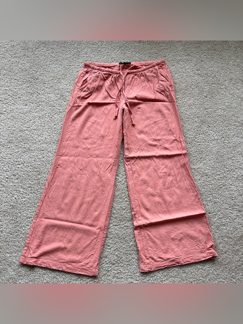 Rewash Women’s Peach Linen Pull-On Pants with Waist Drawstring